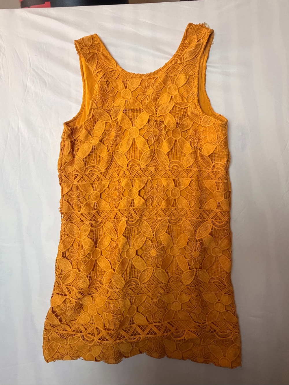 Sleeveless Floral Crochet Dress in Marigold